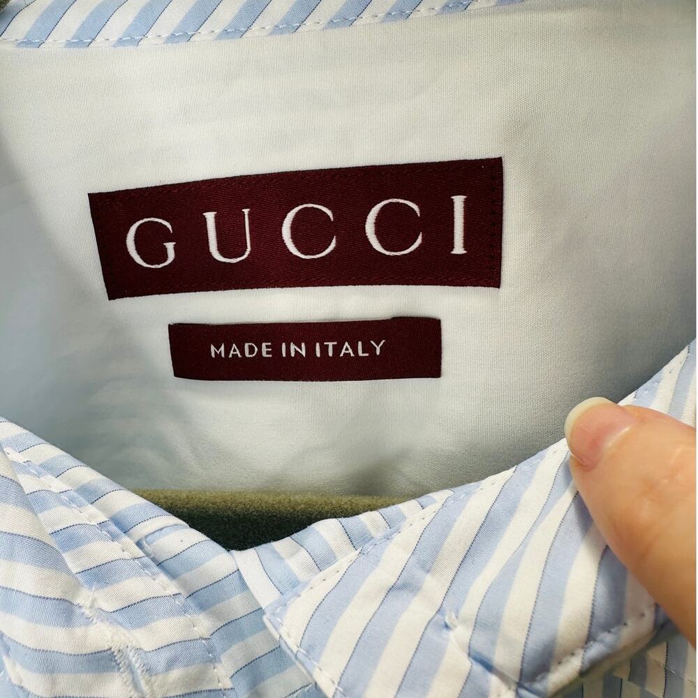 NWT Gucci Blue Green Stripe Floral Print Long Sleeve Button Collar Shirt 44 / L - Picture 8 of 16